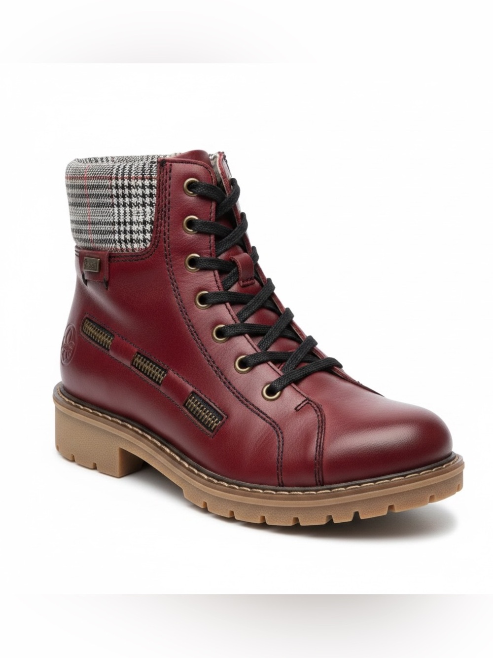 Rieker Red Leather Lace-Up Ankle Boots with Black Laces